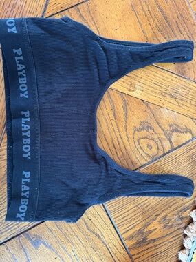 PLAYBOY Black Ribbed Seamless Bralette